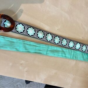 Floral Embroidered Belt with Turquoise Accent